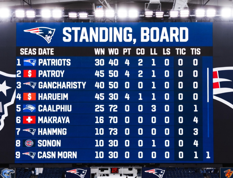 new england patriots standings